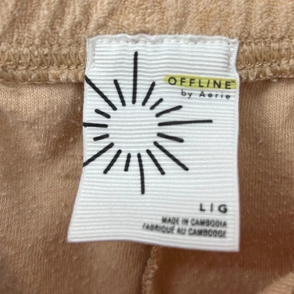 Offline by Aerie Womens Terry Cloth Smiley Face Lounge Shorts Tan Beige Large - Picture 2 of 6